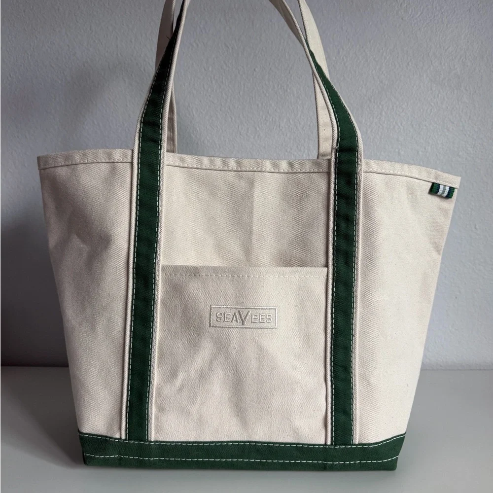 SeaVees Canvas Tote with Green Trim